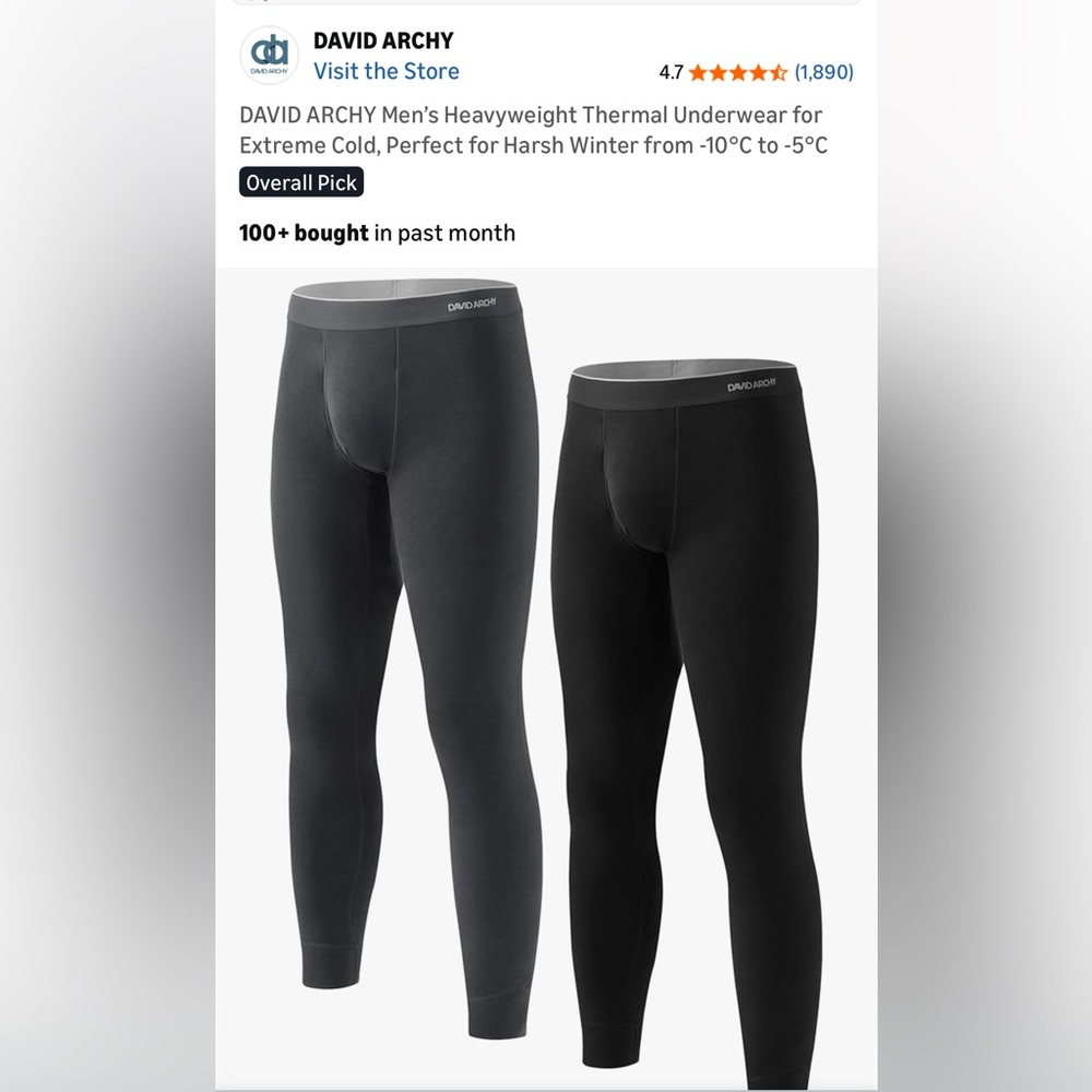 DAVID ARCHY Men's  Thermal bottoms - Black and Gray